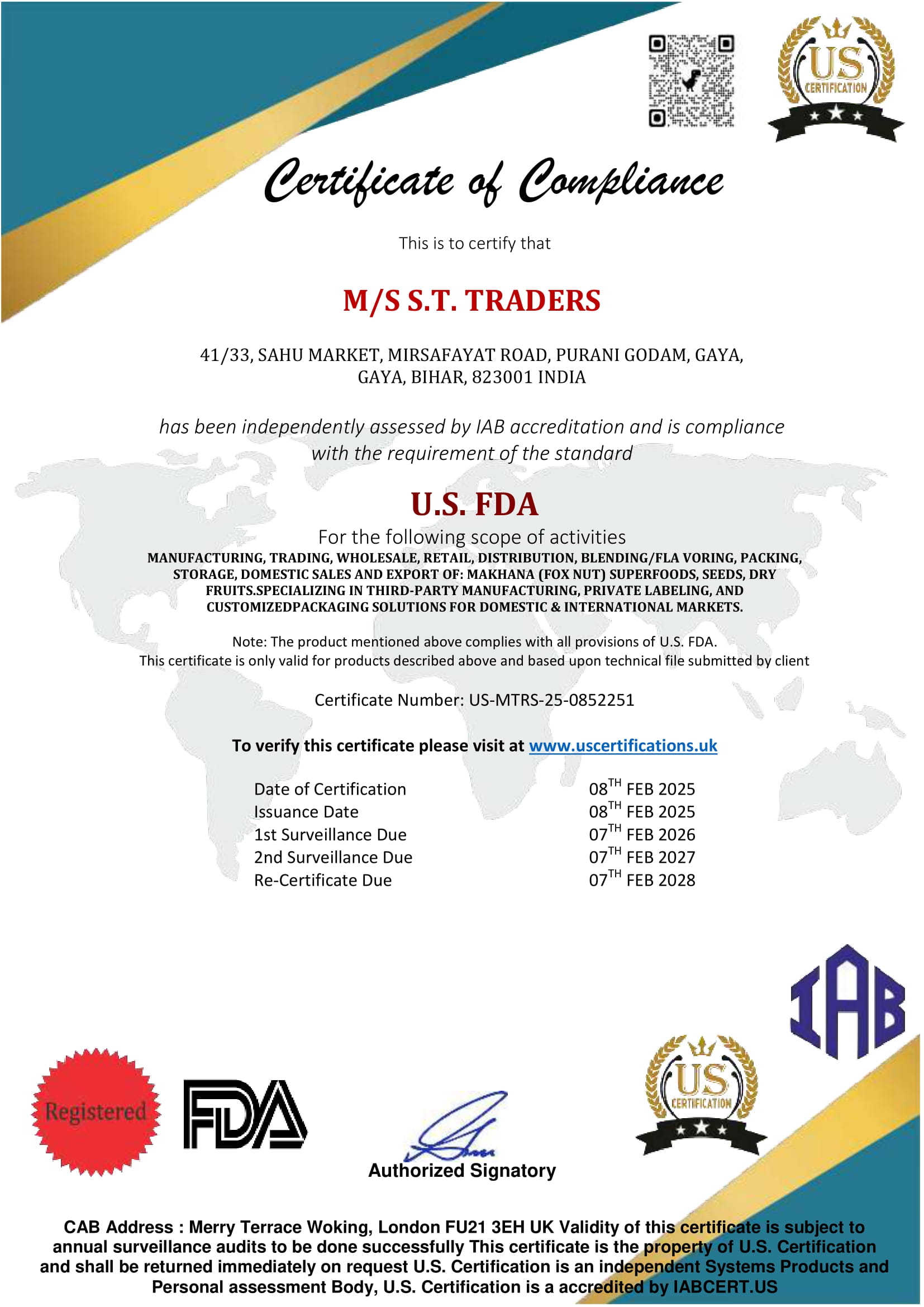 MS S.T. TRADERS US FDA-1